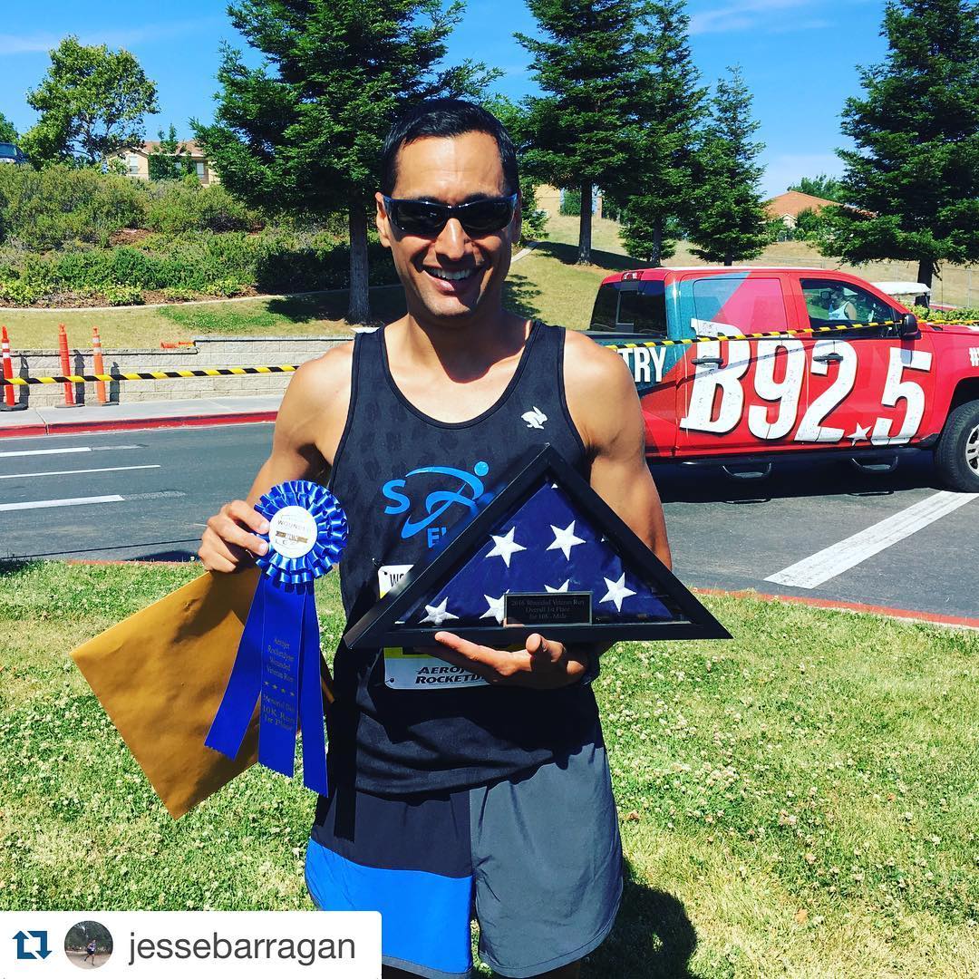 Congratulations to SRA Elite Jesse on winning the Wounded Veteran Run today @jessebarragan with @repostapp.
・・・
Over the years, I've collected all sorts of cool race swag, but nothing as awesome as what I won today at the Wounded Veteran 10k. I was awarded this flag, complete with certificate indicating it was flown on a National Guard Search and Rescue helicopter. Wonderful event to start Memorial Day.
